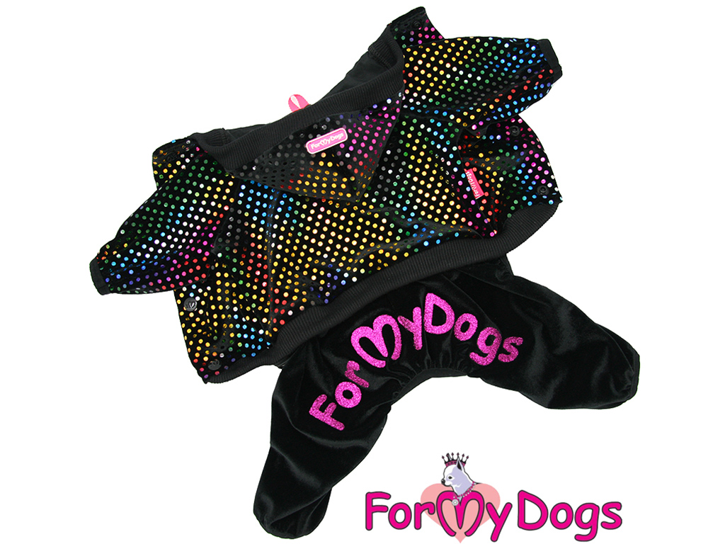 FOR MY DOGS Overal RAINBOW DOTS, černý, Velikost: 16/L