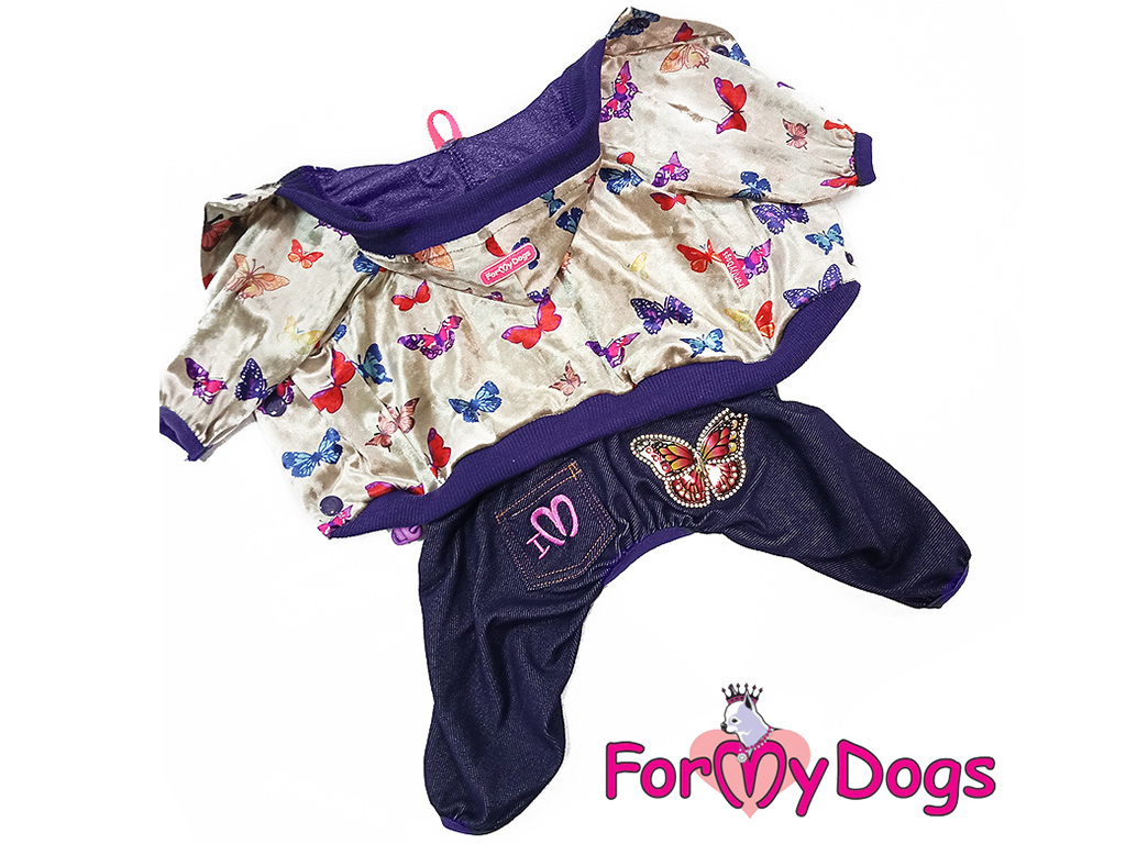 FOR MY DOGS Overal BUTTERFLIES BLUE, modrý, Velikost: 14/M