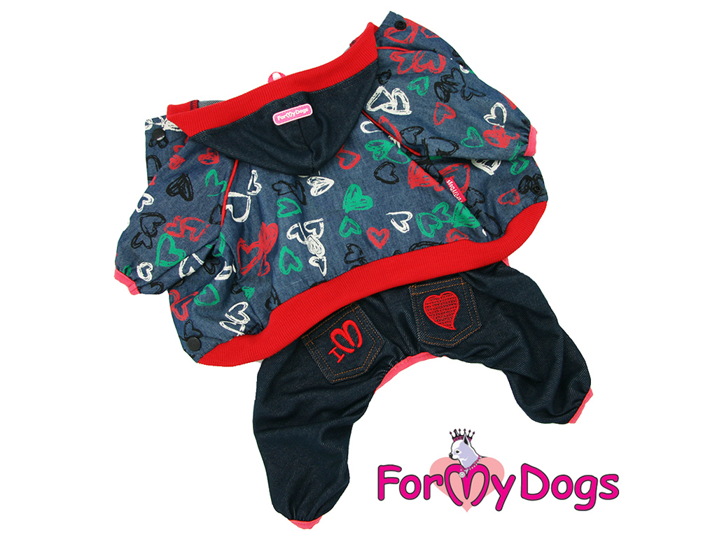 FOR MY DOGS Overal DENIM HEARTS, modrý, Velikost: 16/L