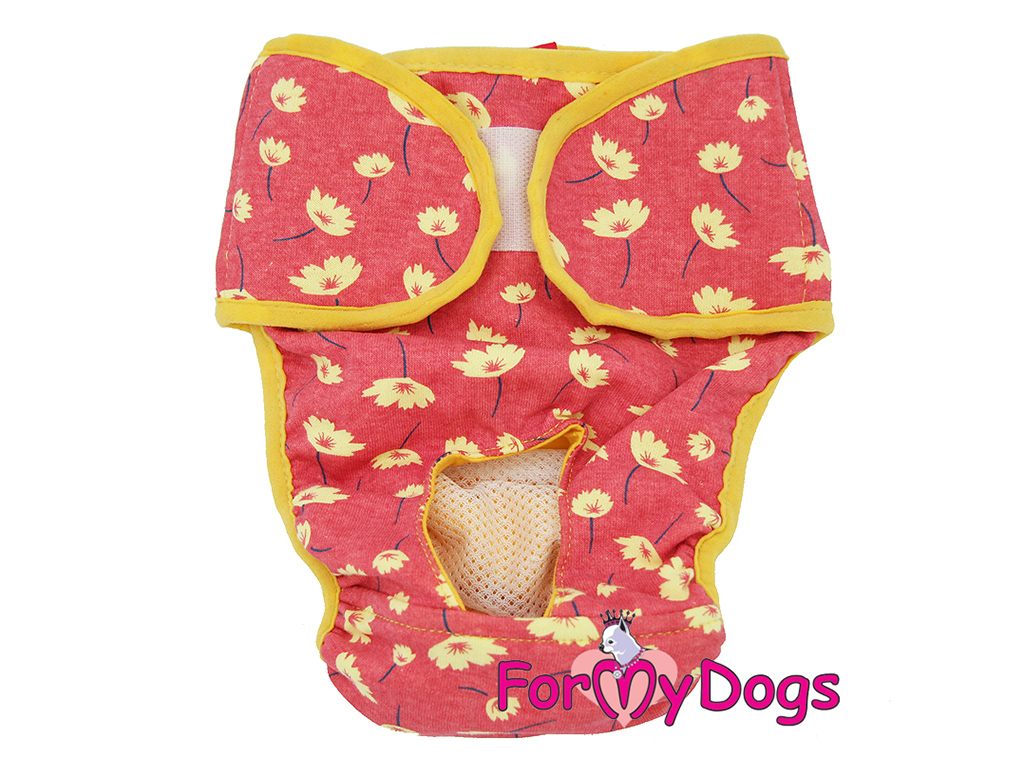 FOR MY DOGS Hárací kalhotky pro fenky PANTIES RED, červeno-žluté Velikost: 60 až 70 cm