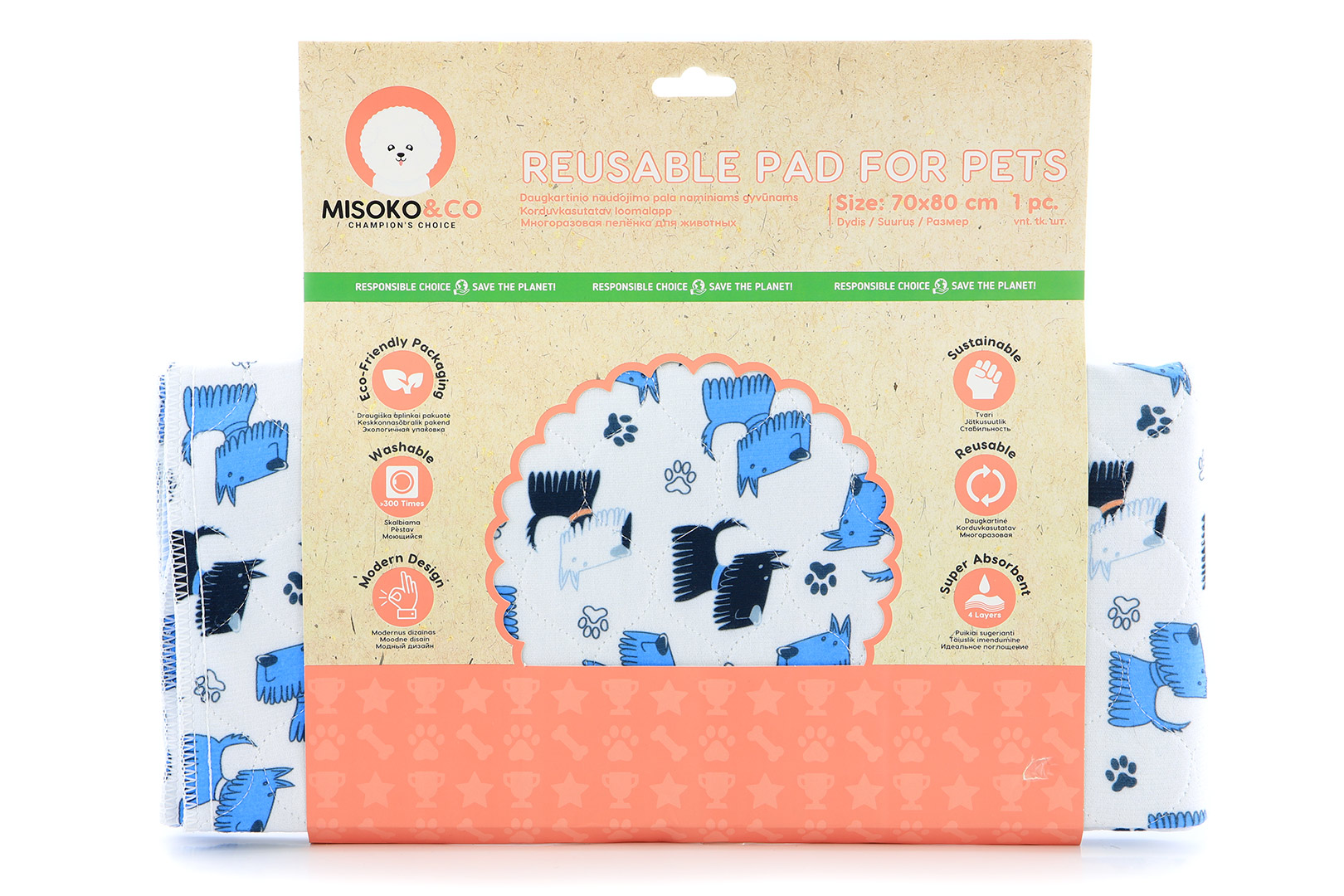 MISOKO & CO Pratelná absorbční podložka 70 × 80 cm Modro-bílá