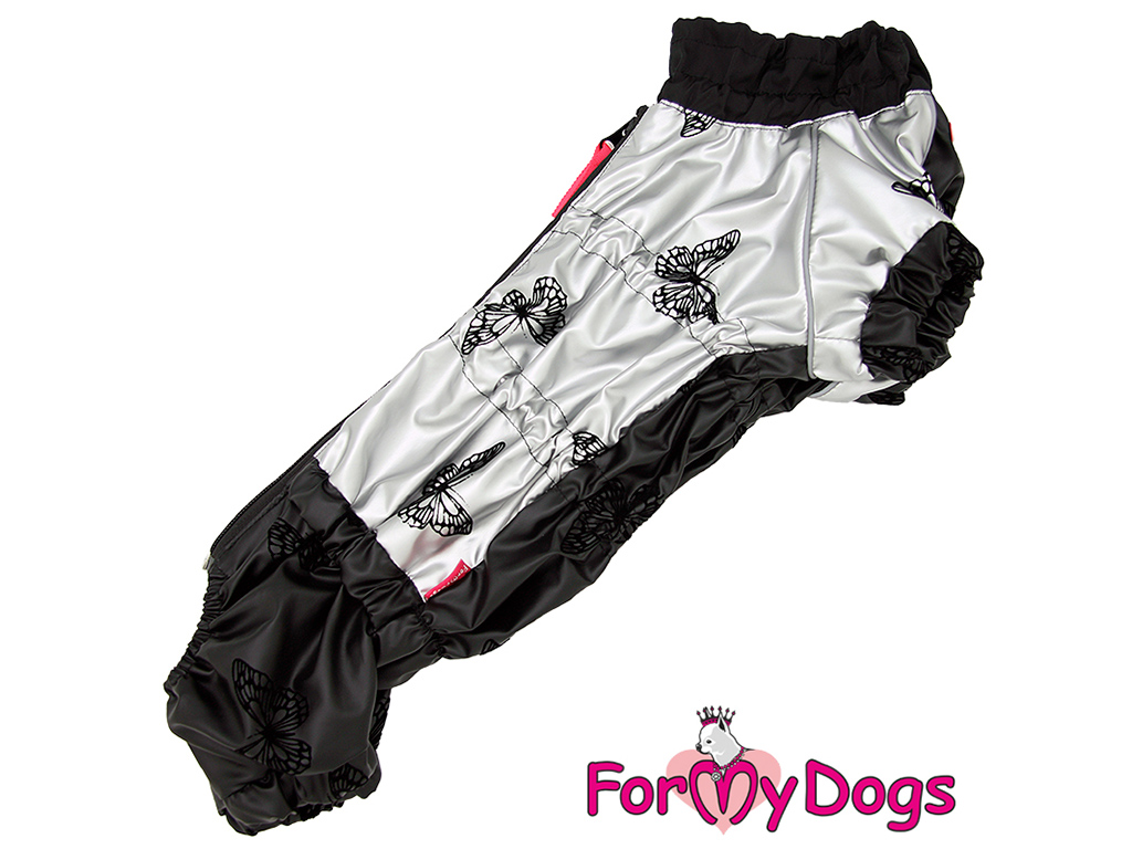 FOR MY DOGS Obleček – pláštěnka SILVER BUTTERFLY, černo-stříbrná Velikost: TC2