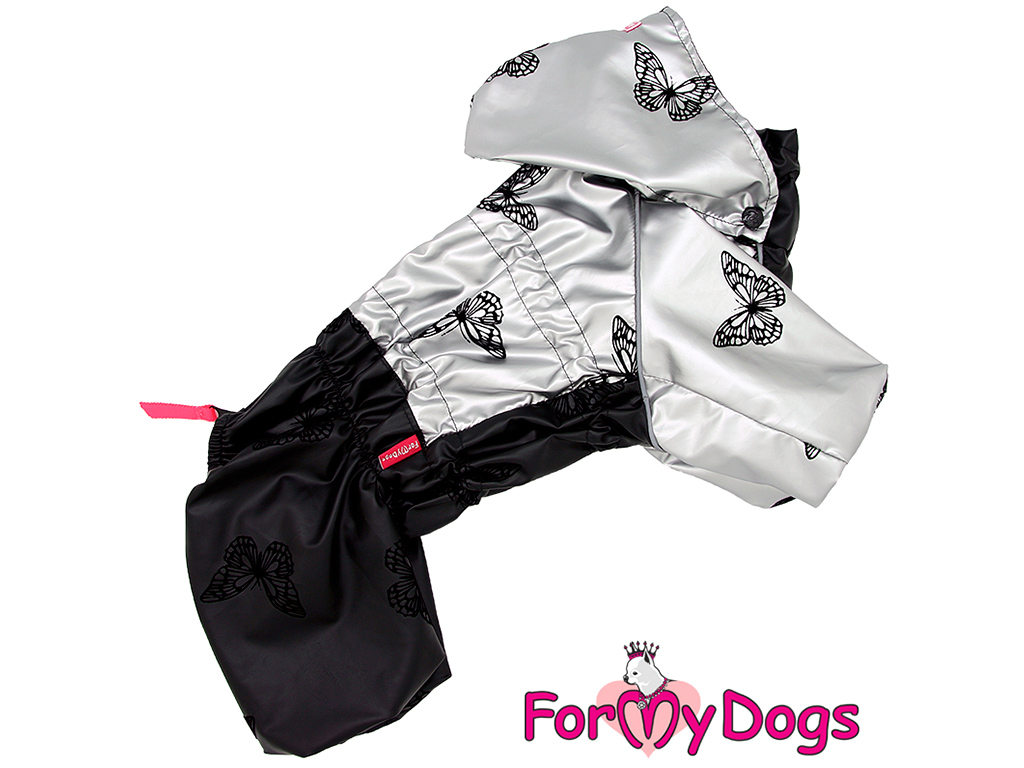FOR MY DOGS Obleček – pláštěnka SILVER BUTTERFLY, černo-stříbrná Velikost: 20/XXL