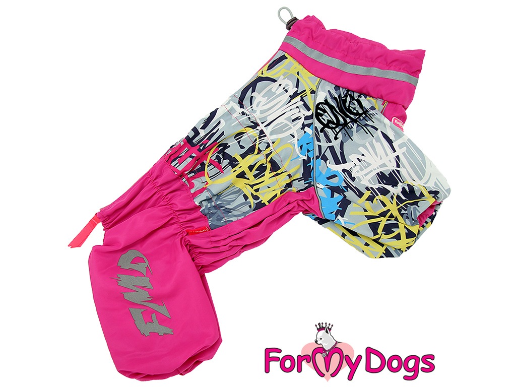FOR MY DOGS Obleček – pláštěnka STREET ART, růžová s multicolor potiskem Velikost: 18/XL