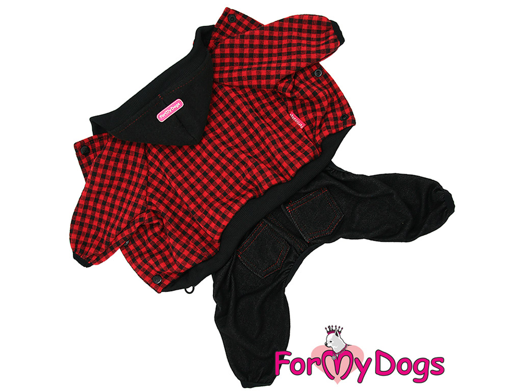 FOR MY DOGS Overal RED CHECK, černo-červený Velikost: 10/XS