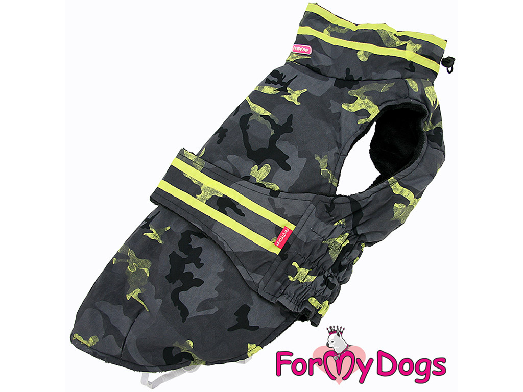 FOR MY DOGS Zimní bunda pro jezevčíky YELLOW CAMOUFLAGE, šedá se žlutými prvky TM1