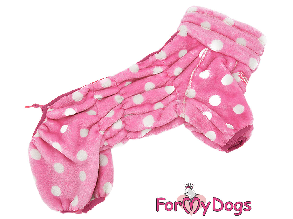 FOR MY DOGS Obleček pro fenky – plyšový overal PINK DOTS Velikost: 22/XXXL