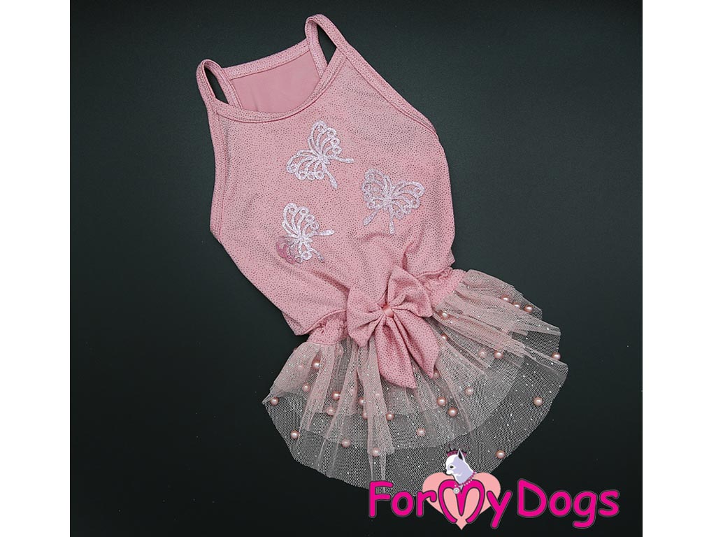 FOR MY DOGS Šaty pro fenky PINK BUTTERFLY Velikost: 14/M