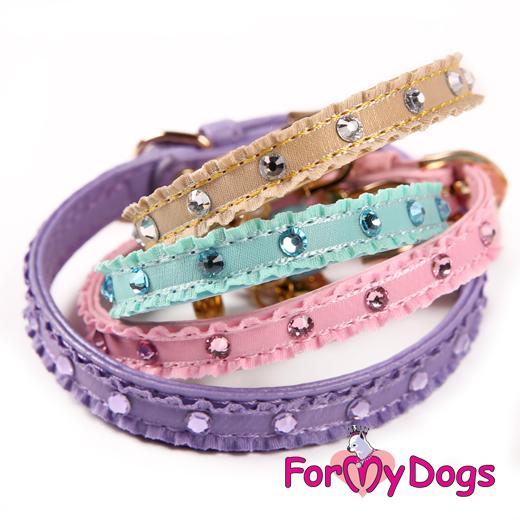 FOR MY DOGS Obojek s kamínky a přívěškem 21-26 cm XS, fialová