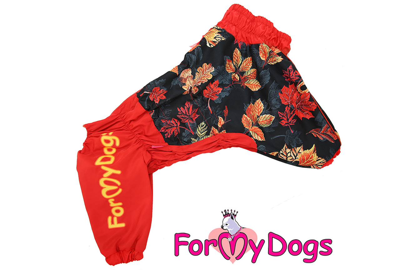 FOR MY DOGS Obleček pro větší fenky – pláštěnka LEAVES RED Velikost: A2