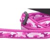 Růžové vodítko pro psy od RD. Měkký polstrovaný úchop, snadné nastavení délky od 1 do 1,8 m, výměnná karabina. Vzor Camouflage Pink (3).