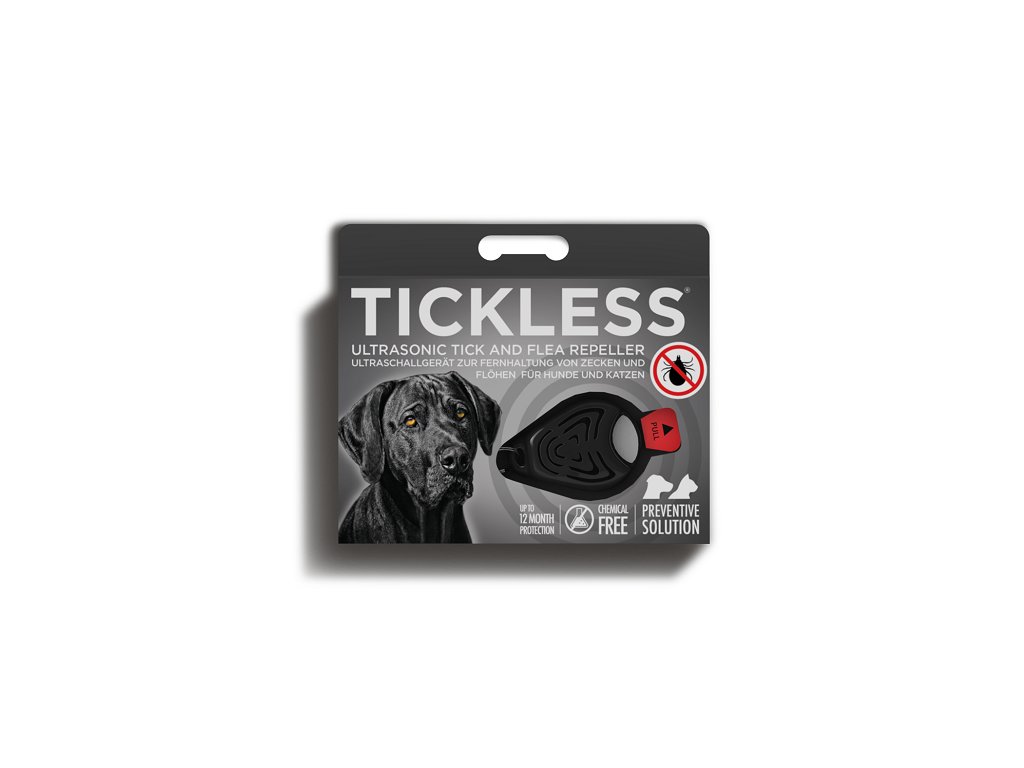ultrazvukový odpuzovač klíšťat a blech pro psa a kočku černý Tickless