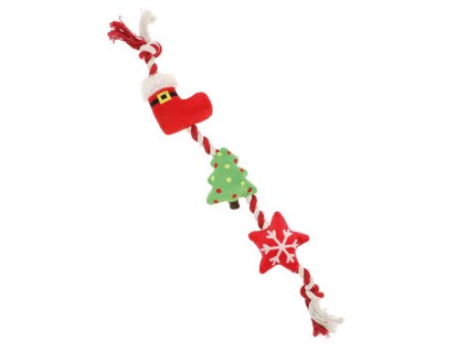 Plyšová hračka lano s kozačkou, stromečkem a hvězdičkou