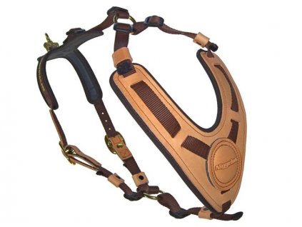 Velmi kvalitní elegantní postroj pro psa s kůží a neoprenem.