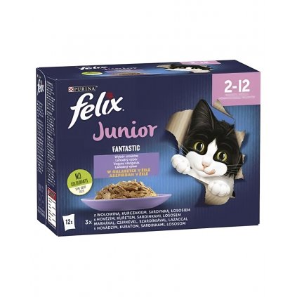 Felix Fantastic cat Multipack junior hovädzie, kura, sardinky, l