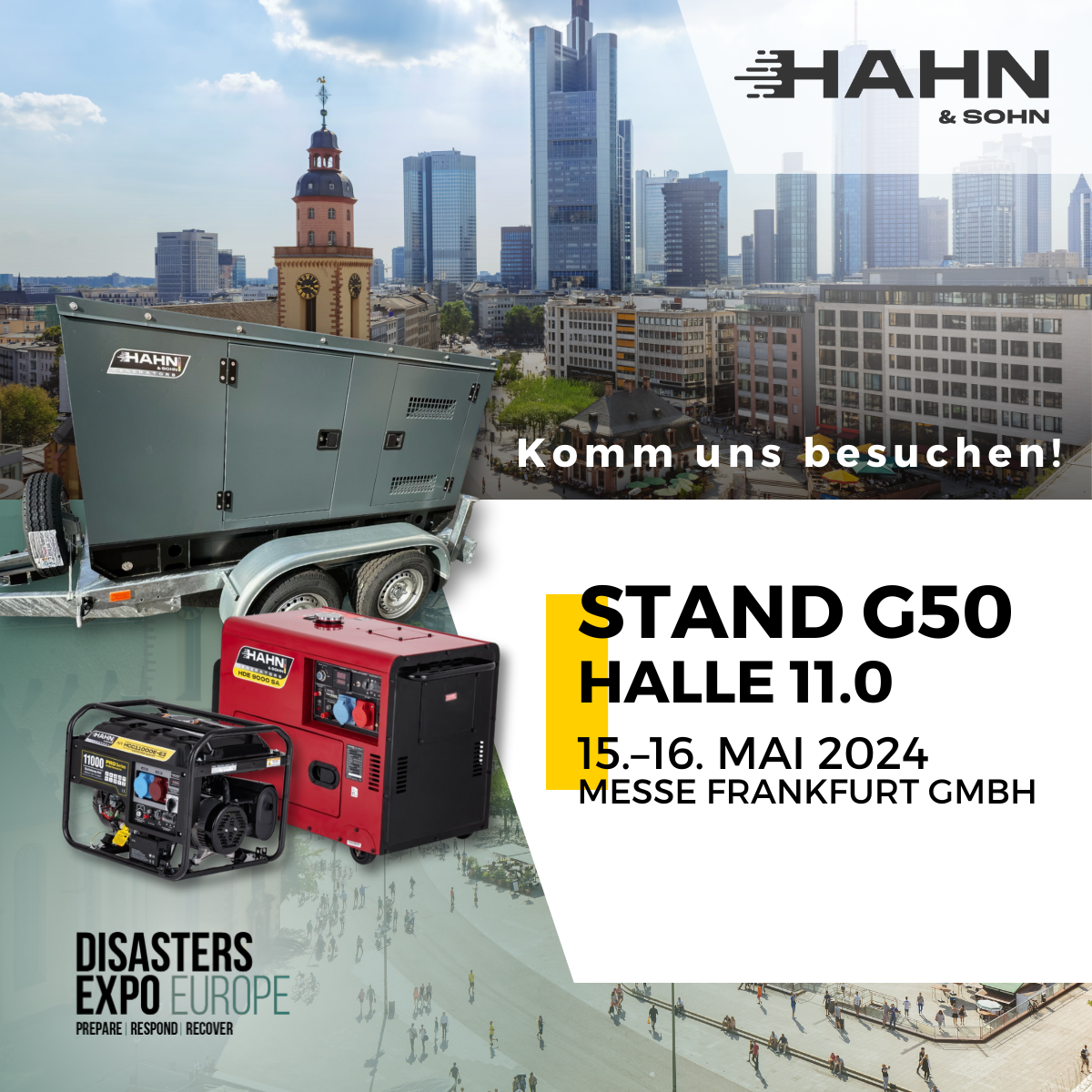 Besuchen Sie Hahn & Sohn auf der Disasters Expo Europe: Präsentation modernster Stromgeneratoren