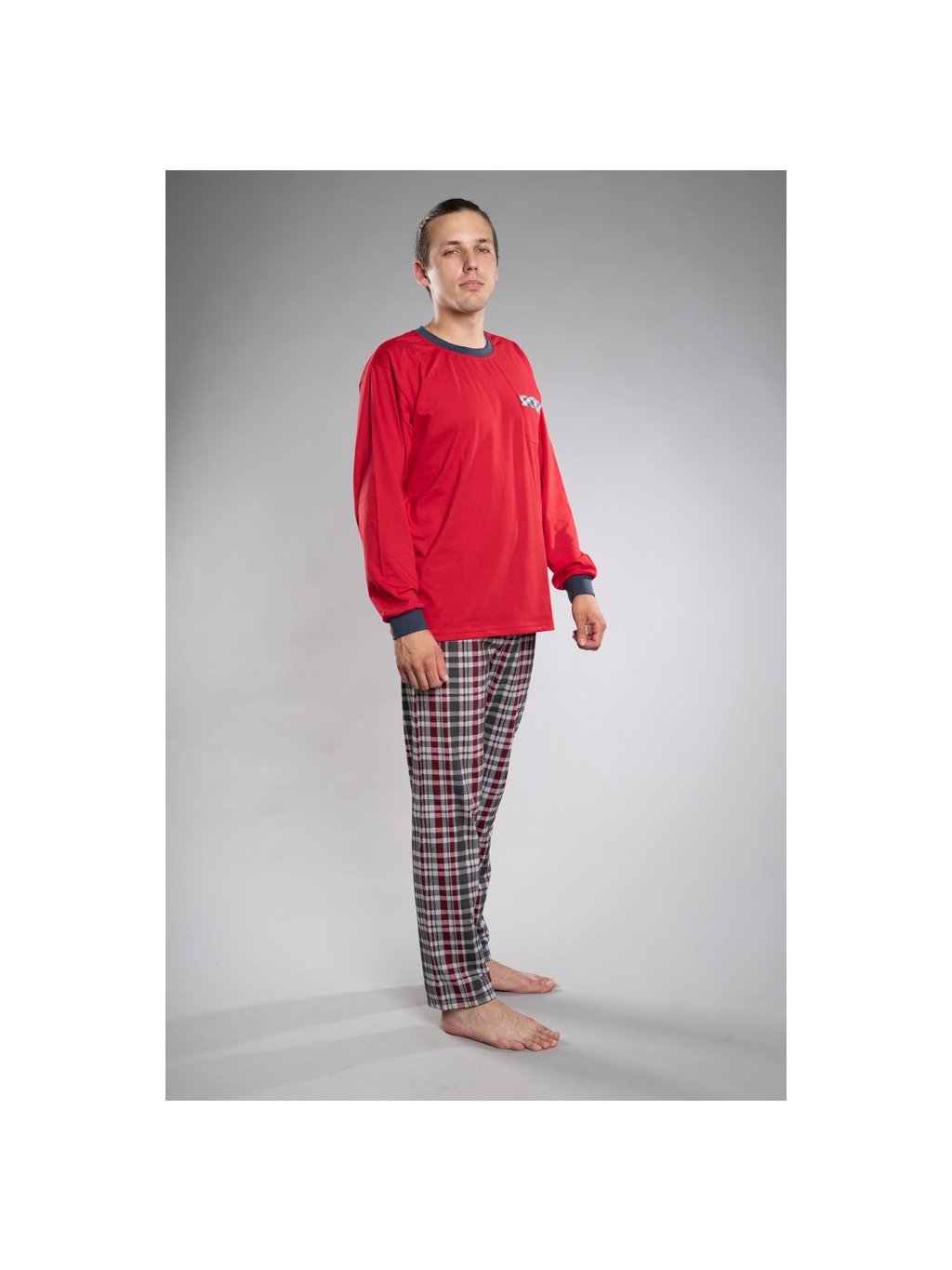 Pánské pyžamo dlouhý rukáv s kapsičkou (Barva červená, Velikost XXL)