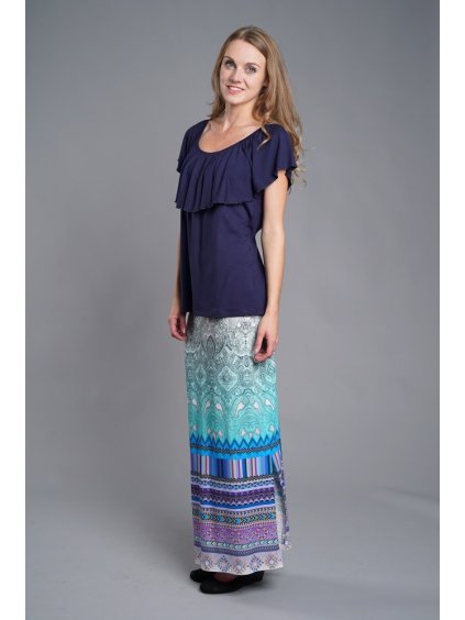 Dámská sukně dlouhá Háta, kašmír (Barva tyrkysová, Velikost 44 / XL)