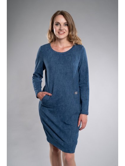 Dámské šaty s kapsami Linda (Barva tmavě modrá, Velikost 50 / XXXXL)