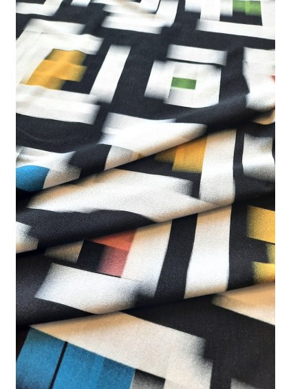 Viskóza tisk - barevná okénka, prémiová kvalita