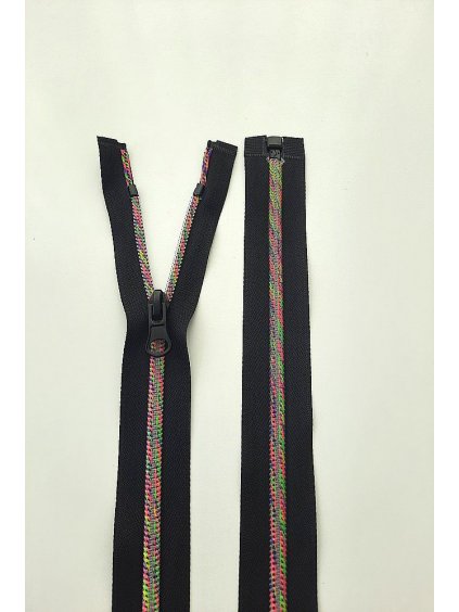 Dlouhý zip dělitelný - duhový 75 cm, spirála 6 mm