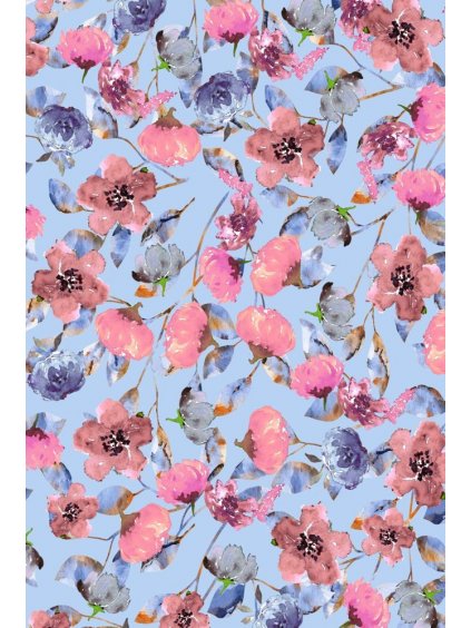 Viskóza tisk - romantické květy růžové, prémiová kvalita 100