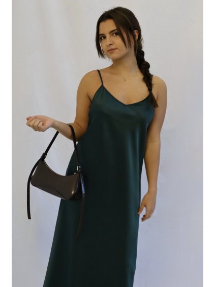 Dámské saténové šaty Anwen, zelená tmavá