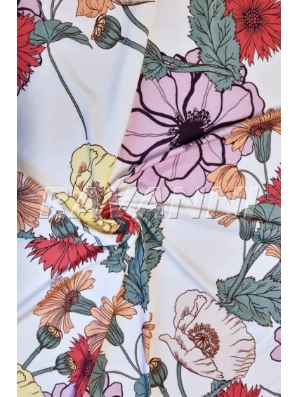 Viskóza tisk letní květy - 200, bílá