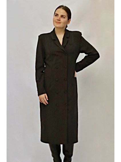 Dámské propínací šaty s klopami, jemný proužek