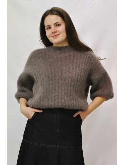 Dámský svetr kr.rukáv Mohair, šedo-oříšková