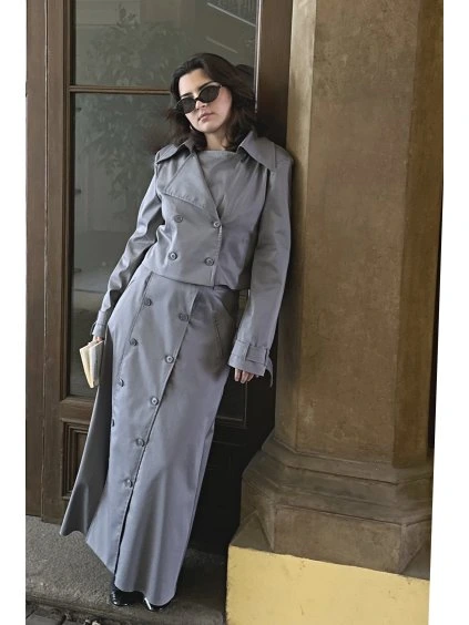 Dámská dlouhá sukně propínací, šedá