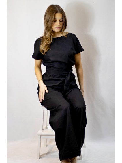 Dámské kalhoty Len, dlouhé, černá