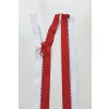 Dlouhý zip dělitelný bílá/červená - středně hrubý 77 cm, zuby 6 mm