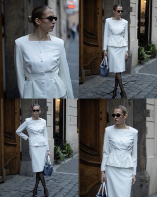 N O V I N K A sako + sukně 🤍 kabelka ručně šitá! 📍Na příkopě 12, Pasáž Černá růže #ceskyvyrobce #ceskaznacka #damskamoda...