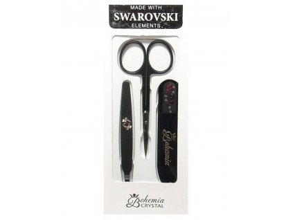 BOHEMIA CRYSTAL Manikura Swarovski - sklenený pilník 90mm + pinzeta + nožnice - čierna