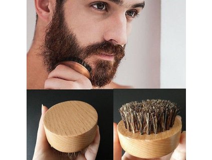 Beard Brush SL1400 Okrúhla drevená kefa na fúzy, diviačie štetiny - priemer 55mm