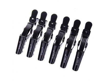 SIBEL Strong Crocodile Black 6ks - klipsy do vlasov 11cm - čierne