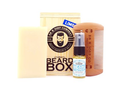 64223 sada mydla hrebenu a tonika na vousy v drevenem boxu dr k soap company beard box lime