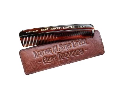 3015 pansky hreben na vlasy s kozenym pouzdrem captain fawcett hair comb with leather case
