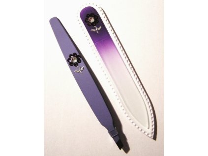 BOHEMIA CRYSTAL SET Swarovski - sklenený pilník 90mm + šikmá pinzeta 97mm - fialová