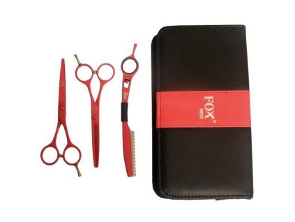 FOX COLOR KIT Set Red - kadernícke nožnice 5,5 + efilačné nožnice 5,5 + britva