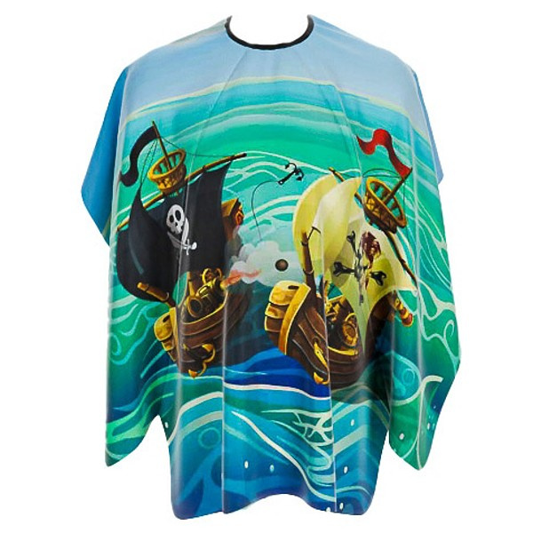 BARBERTIME Pirate Ships Child Cape - detská barber pláštenka pirátske lode - modrá