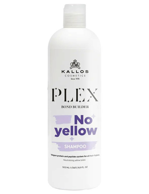KALLOS Plex Bond No Yellow Shampoo 500ml - neutralizačný šampón proti žltým tónom blond vlasov