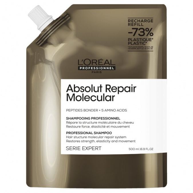 LOREAL Serie Expert Absolut Repair Molecular Shampoo Refill 500ml - pre značne poškodené vlasy - náhradná náplň