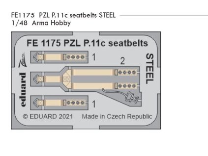 FE1175 PZL P.11c seatbelts STEEL 1 48 Arma Hobby