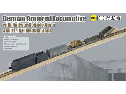 Model Kit military 14152 - German Armored Locomotive with Railway Vehicle Units and Pz.IV H Medium Tank (1:144)