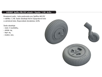 648469 Spitfire Mk.XIV wheels 3spoke 1 48 Airfix