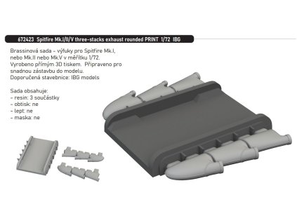 672423 Spitfire Mk.I II V three stacks exhaust rounded PRINT 1 72 IBG