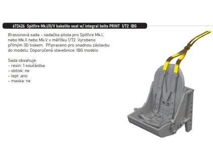 672426 Spitfire Mk.I II V bakelite seat with integral belts PRINT 1 72 IBG