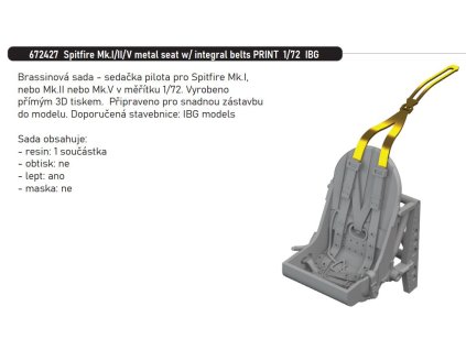 672427 Spitfire Mk.I II V metal seat w integral belts PRINT 1 72 IBG